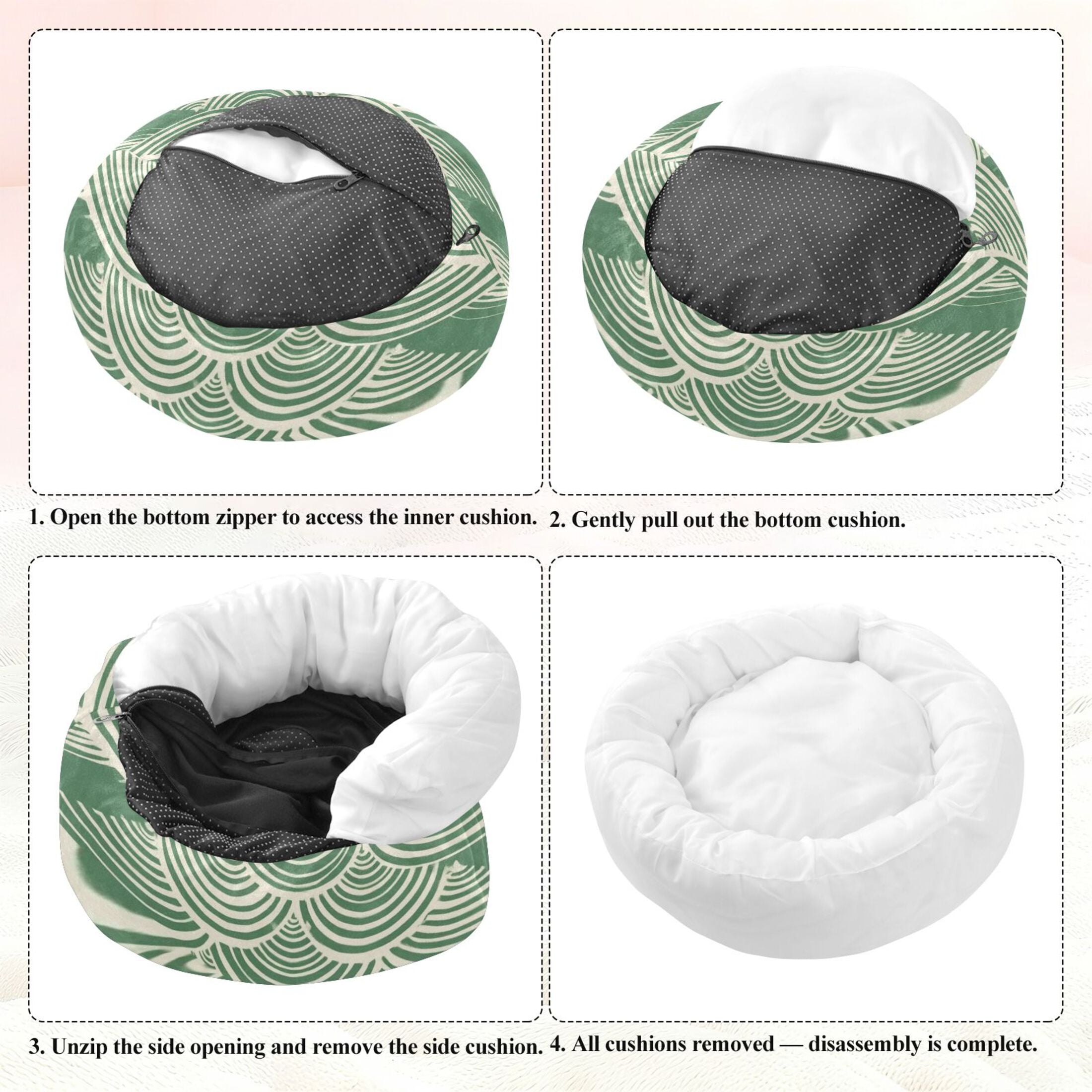 Iauyy Pet Couch Donut Cat Bed for Indoor Cats/Small Dogs Washable & Machine with Non-slip Bottom Calming Cat Furniture, Woodblock Print Style (M)