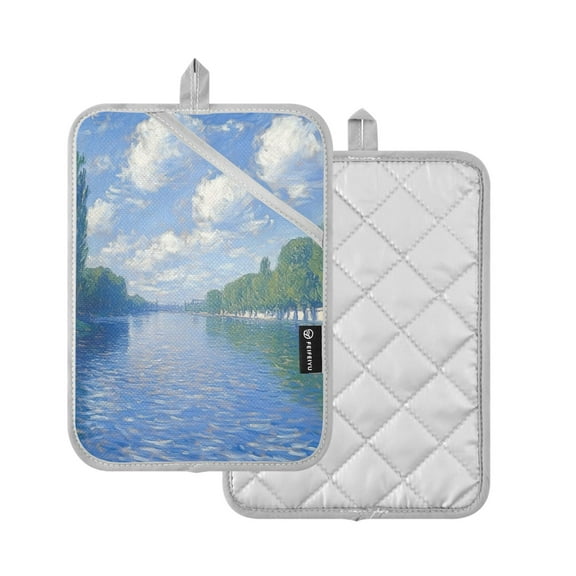 Yayeee Pot Holders Kitchen Heat Resistant with Pocket 7"x9.8" Cotton Oven Cooking Hot Pads, Blue Sky and River