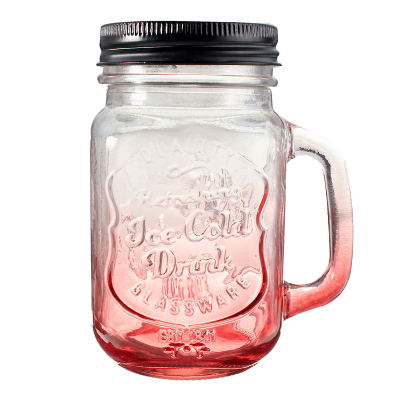 Vintage Handled Glass Mason Drinking Jar With Straw Juice Cocktail 4 Color 