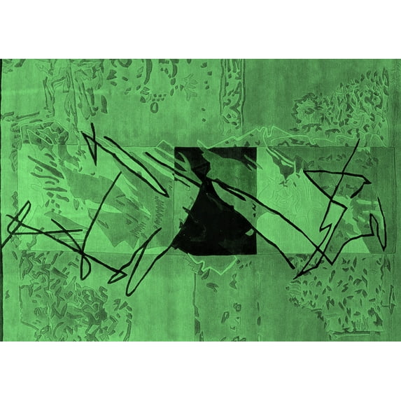 Ahgly Company Indoor Rectangle Abstract Emerald Green Modern Area Rugs, 5' x 8'