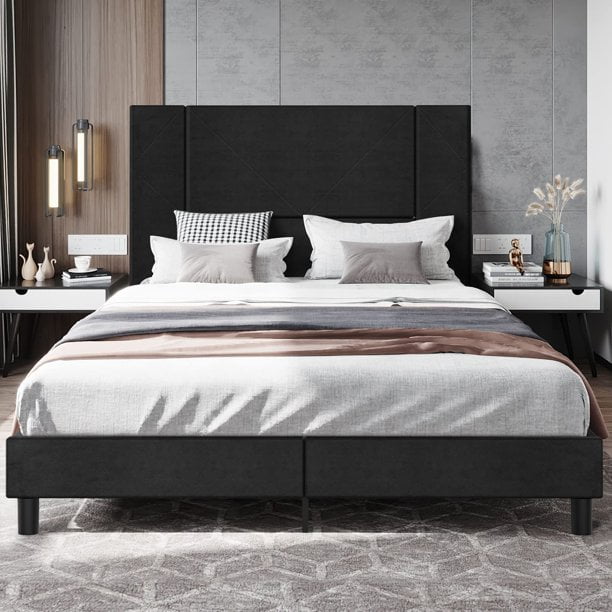 Flolinda King Bed Frame, Upholstered Bed Frame with Tall Tufted Velvet ...