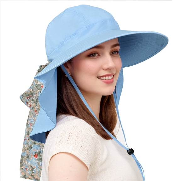 Solaris Sun Hats for Women, Wide Brim Summer Beach Hat with Neck Flap, UPF 50 Fishing Hat for Hiking, Blue