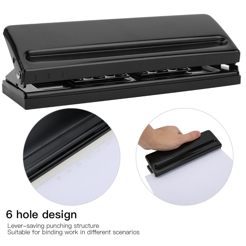Yajisi Six Hole Adjustable Punching Machine Paper Puncher Office Supplies Black with Non-Slip Pad for Planner Insert Pages Binders and Organizers 7.87 inches / 20 cm Hole Puncher Tool