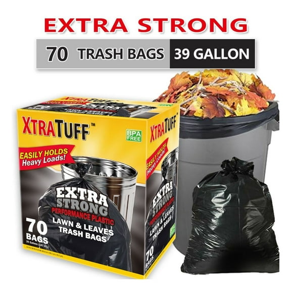 70 Pcs 39 Gallon Garbage Bags - Puncture Tear Resistant Trash Bags for Industrial, Garden, Home & Commercial Use - Heavy Duty Leak-Proof Waste Bags
