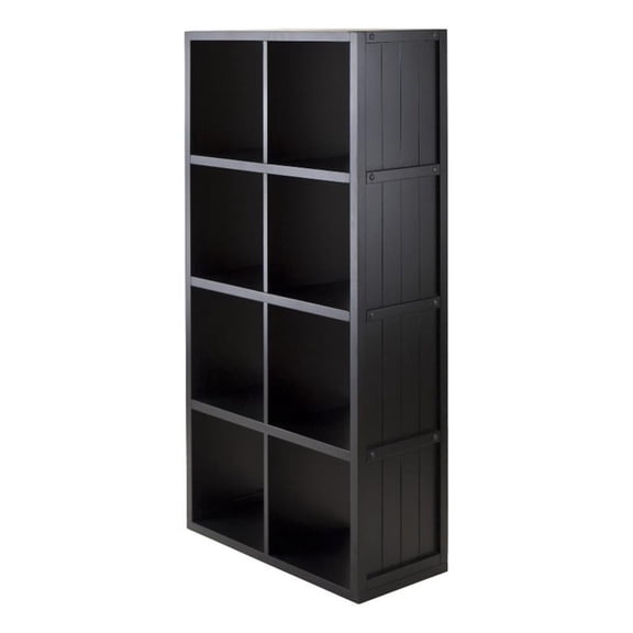 Pemberly Row 4x2 Modern Wood Storage Cabinet with Wainscoting Panel in Black
