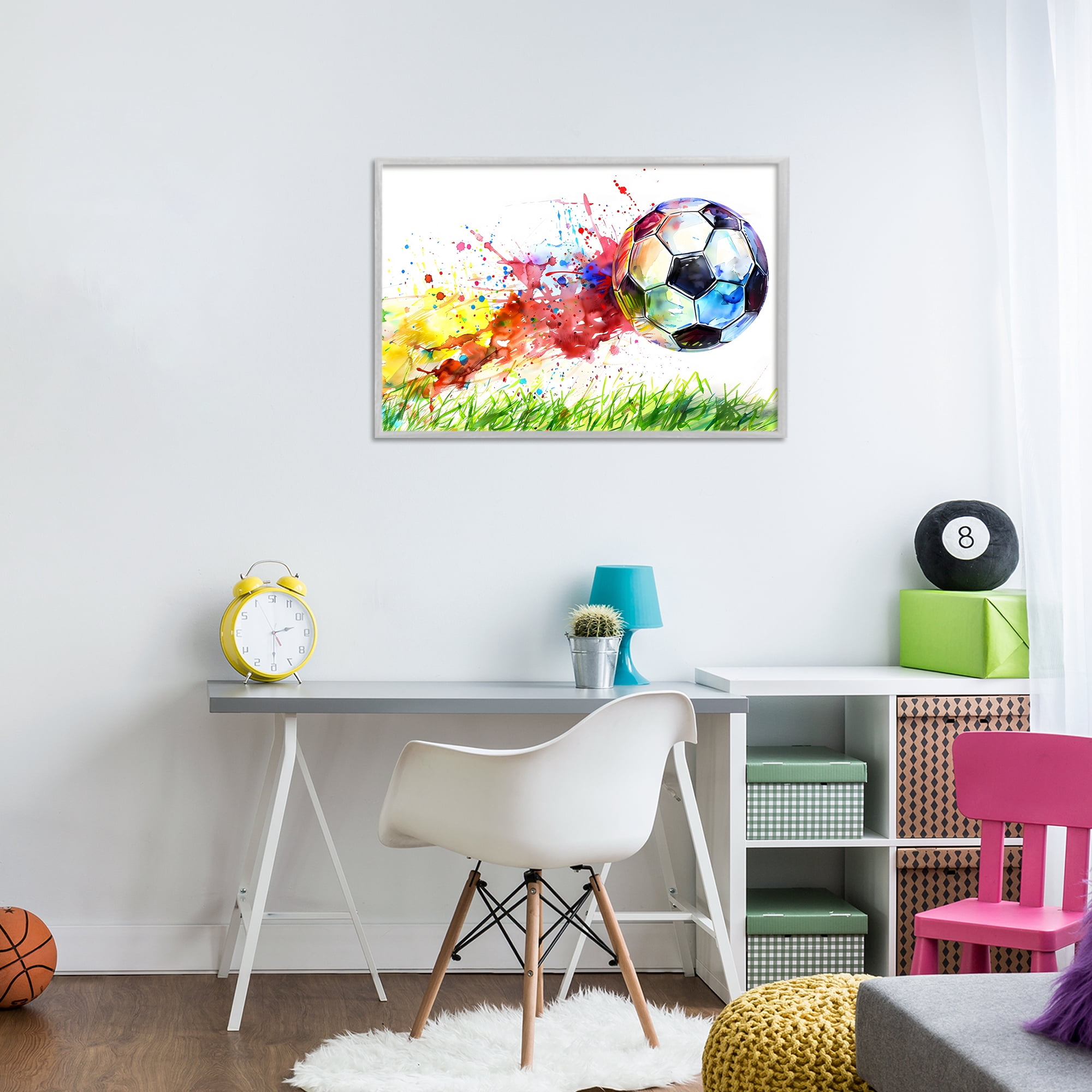 Stupell Industries Watercolor Soccer Ball in Motion Gray Framed Giclee Art, design by Creative Studio