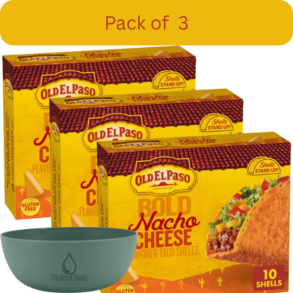 Old El Paso Nacho Cheese Taco Shells, 5.4 oz, 10 Count, Pack of 3 with Bowl by OMA