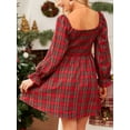 thumbnail image 2 of Cupshe Women's Red Plaid Square Neck Puff Sleeve Mini Dress, Size S-XL, 2 of 6