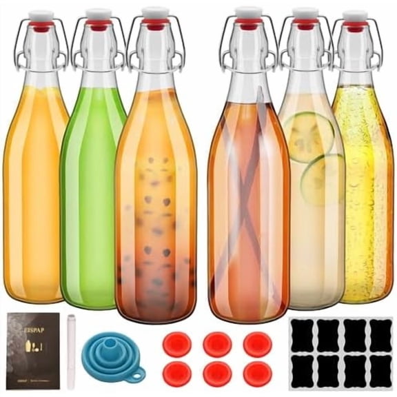 Flip Top Glass 25 oz Kombucha Bottles 750ML with Airtight Caps Beer Brewing Bottles Swing Top Grolsch Style Clear for Home Brewing Beer Water (25oz 6 PC)$$Home Decor, Kitchen, & Other