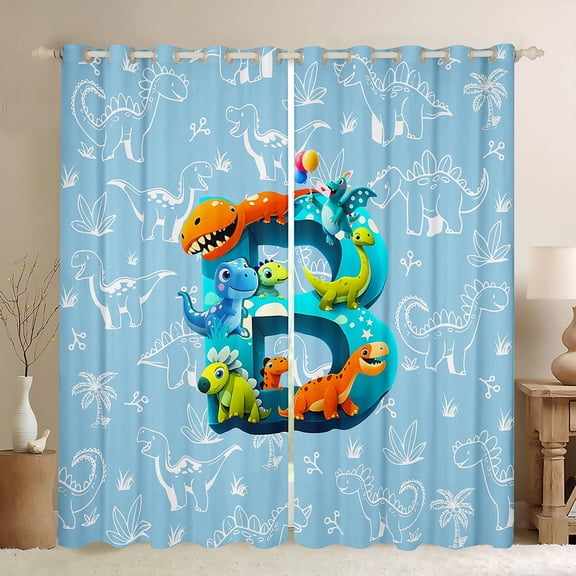 Feelyou Cartoon Dinosaur Black Out Curtains for Boys, Initial Letter B Curtains Pack of 2 (42x63 Each), Cartoon Theme Bedroom Curtains, Microfiber Bedroom Decor