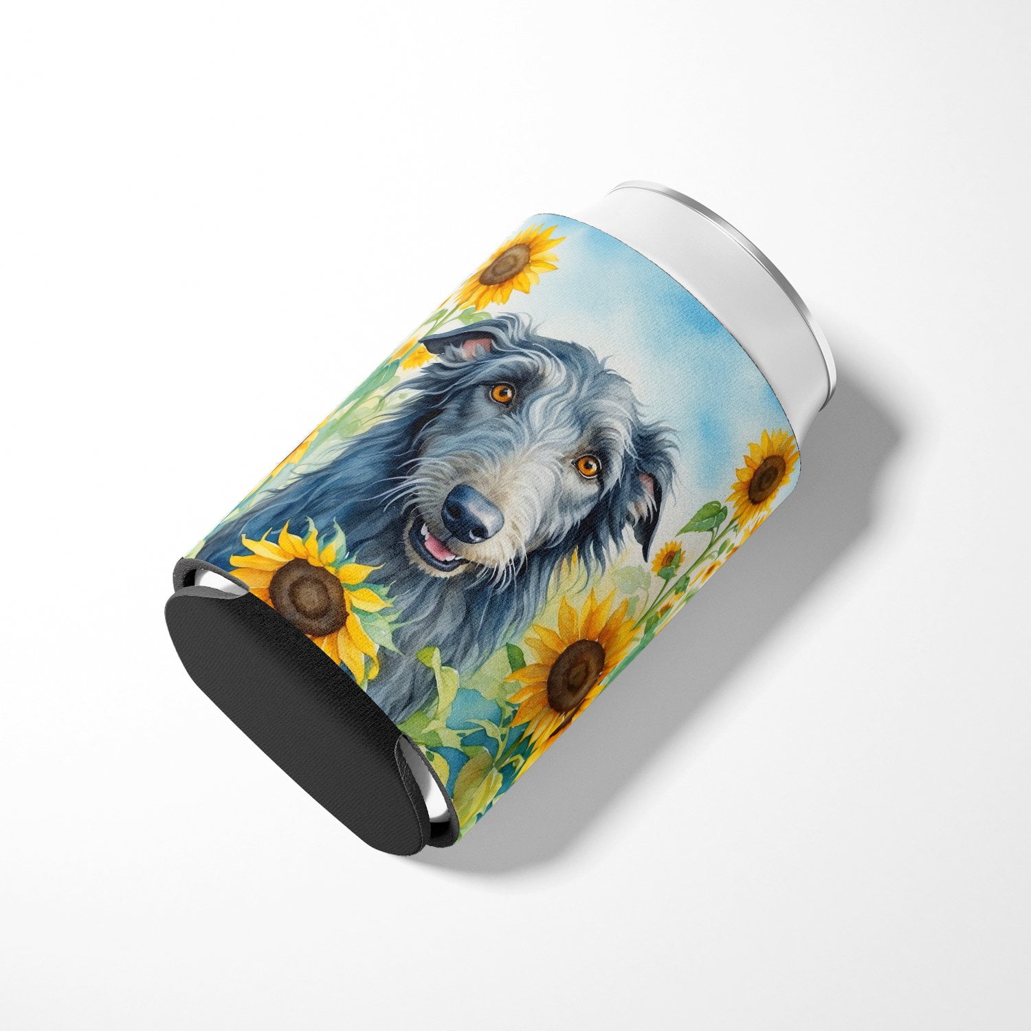 Scottish Deerhound in Sunflowers Can or Bottle Hugger 3 in x 5 in