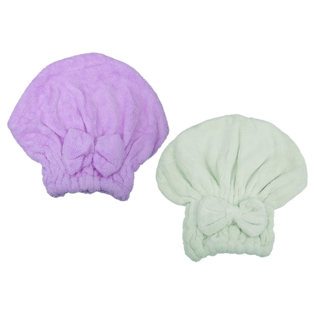 2 toallas de secado de pelo de forro polar coralino, gorro de toalla de secado rápido, ligero y fuerte absorbente, para después del baño, secado del cabello, morado y verde