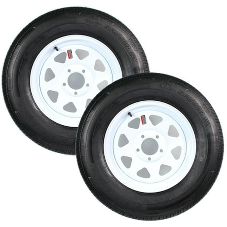 eCustomrim 2-Pk Radial Trailer Tire White Rim ST225/75R15 Load D 5 Lug 4.5 Spoke Wheel