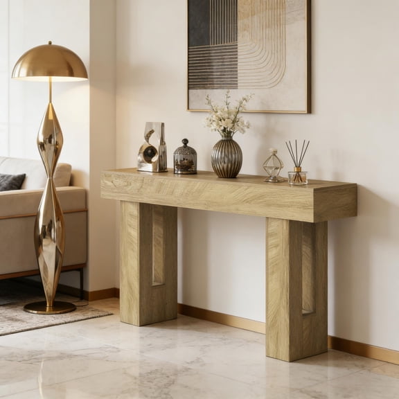 Rustic Oak Console Table, 63” Narrow Sofa Table with 110 LBS Load Capacity, Anti-Tip Strap, Easy Assembly & Clean for Entryway Hallway Living Room