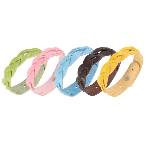 Uxcell 5 Pcs Plain Leather Bracelets All-Braided Leather Snap Bracelets Adjustable Blank Wrist Cuffs DIY Craft Wristbands for Men Women Jewelry Making, Mixed Colors