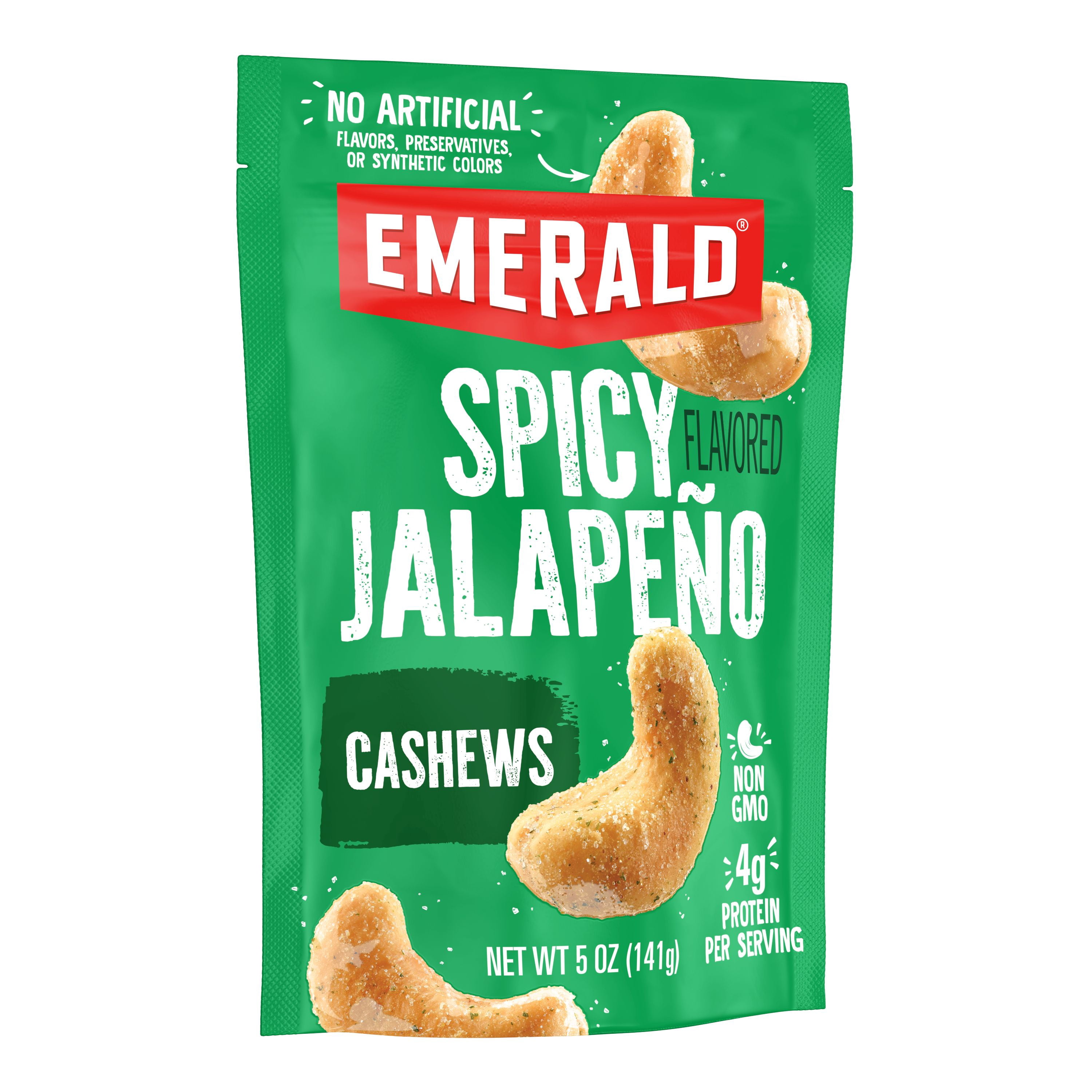 Emerald Nuts Jalapeno Cashews, 5 oz, Resealable Bag (Pack of 4)