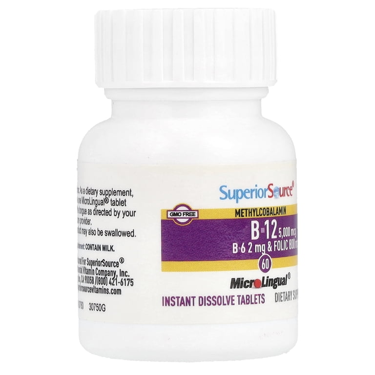 b12 b6 folic acid injection Superior Source No Shot Vitamin B-12 Methylcobalamin 5000 mcg, B-6 & 800 mcg - Supports Brain & Heart Health - Aids Natural Energy Levels Supports cell division METHYLCOBALAMIN + FOLIC ACID +