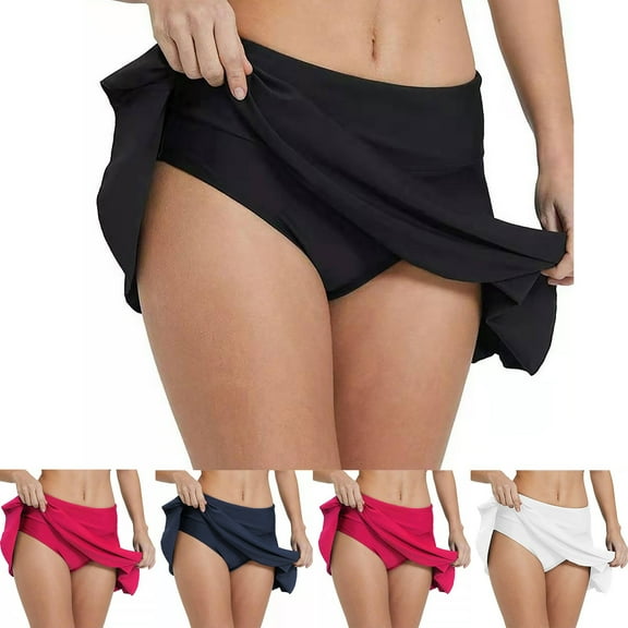 felwors Women's Swim Skirt Ruffle Trim High Waisted Lightweight Bathing Suit Bottoms Breathable Full Coverage Swim Bottoms (Red, L)