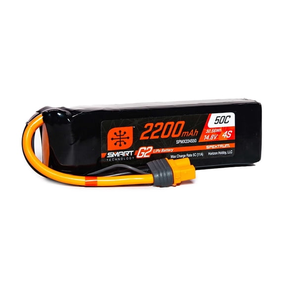 Spektrum Accessories 2200mAh 4S 14.8V Smart G2 LiPo 50C IC3 SPMX224S50 Airplane Batteries
