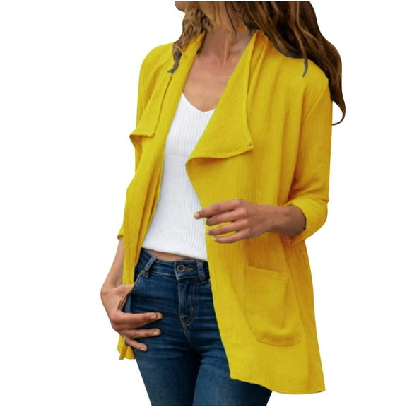 Womens Solid Color Casual Lightweight Long Sleeve Cardigan Soft Drape Open Front Fall Dusters with Pockets (S-3X)