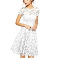 thumbnail image 2 of Women's Party Dress Short Sleeve Round Neck with Lace Trim Floral Elegant Cocktail Dress for Spring Fall Banquet Wedding Guest,White,XL, 2 of 8