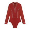 thumbnail image 3 of Doomiva Men's Shiny Rhinestone Dance Leotard Tops Modern Latin Long Sleeve Bodysuit Red XL, 3 of 5