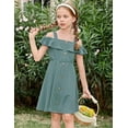 thumbnail image 6 of Arshiner Girls Dresses Summer Spaghetti Strap Cold Shoulder Ruffle Button Down A Line Dresses, 6 of 6