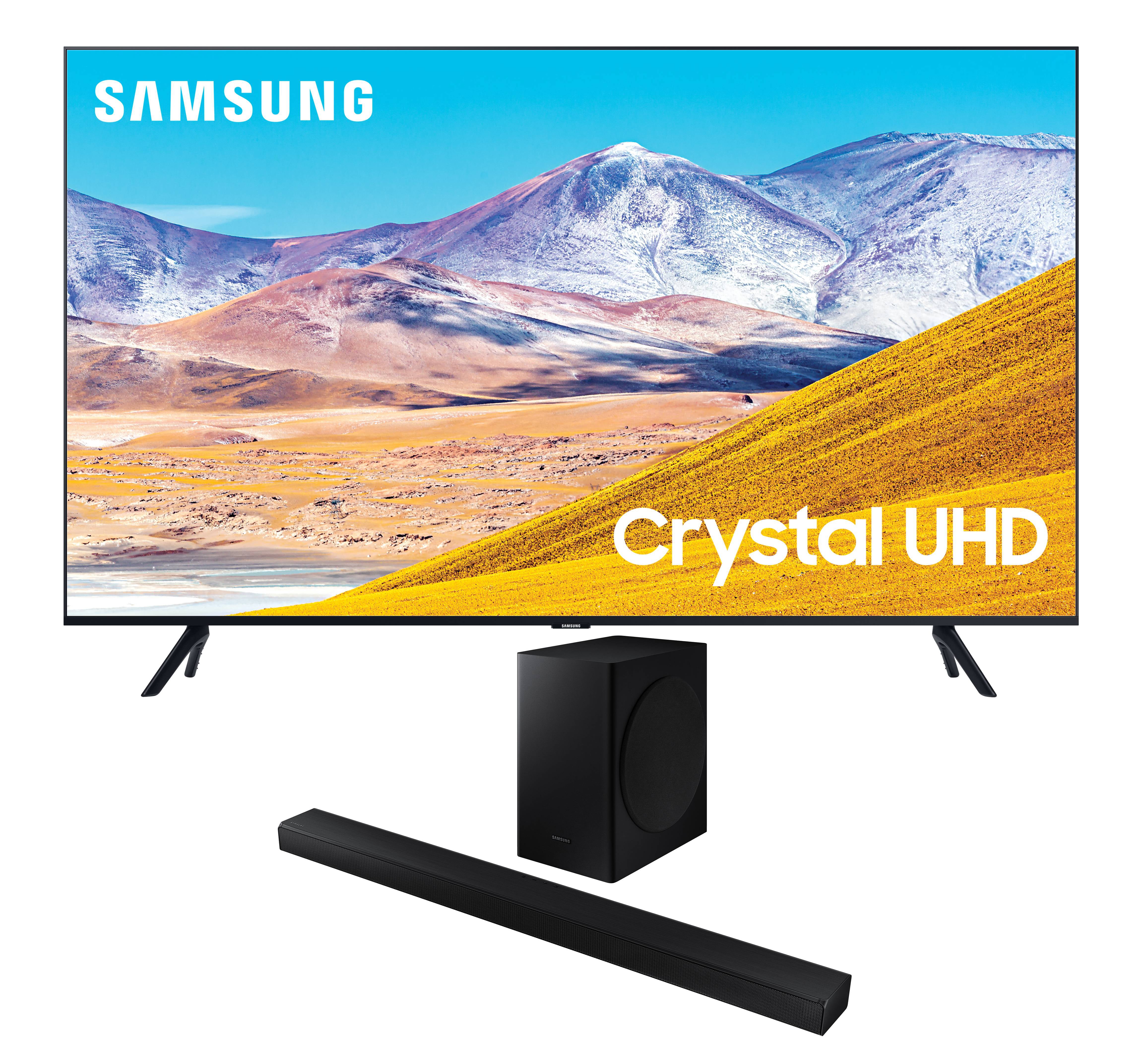 Samsung UN43TU8000 43" Crystal 8 Series 4K Ultra High Definition Smart TV With a Samsung HW-T650 Bluetooth Soundbar with Dolby Audio Wireless Subwoofer (2020)