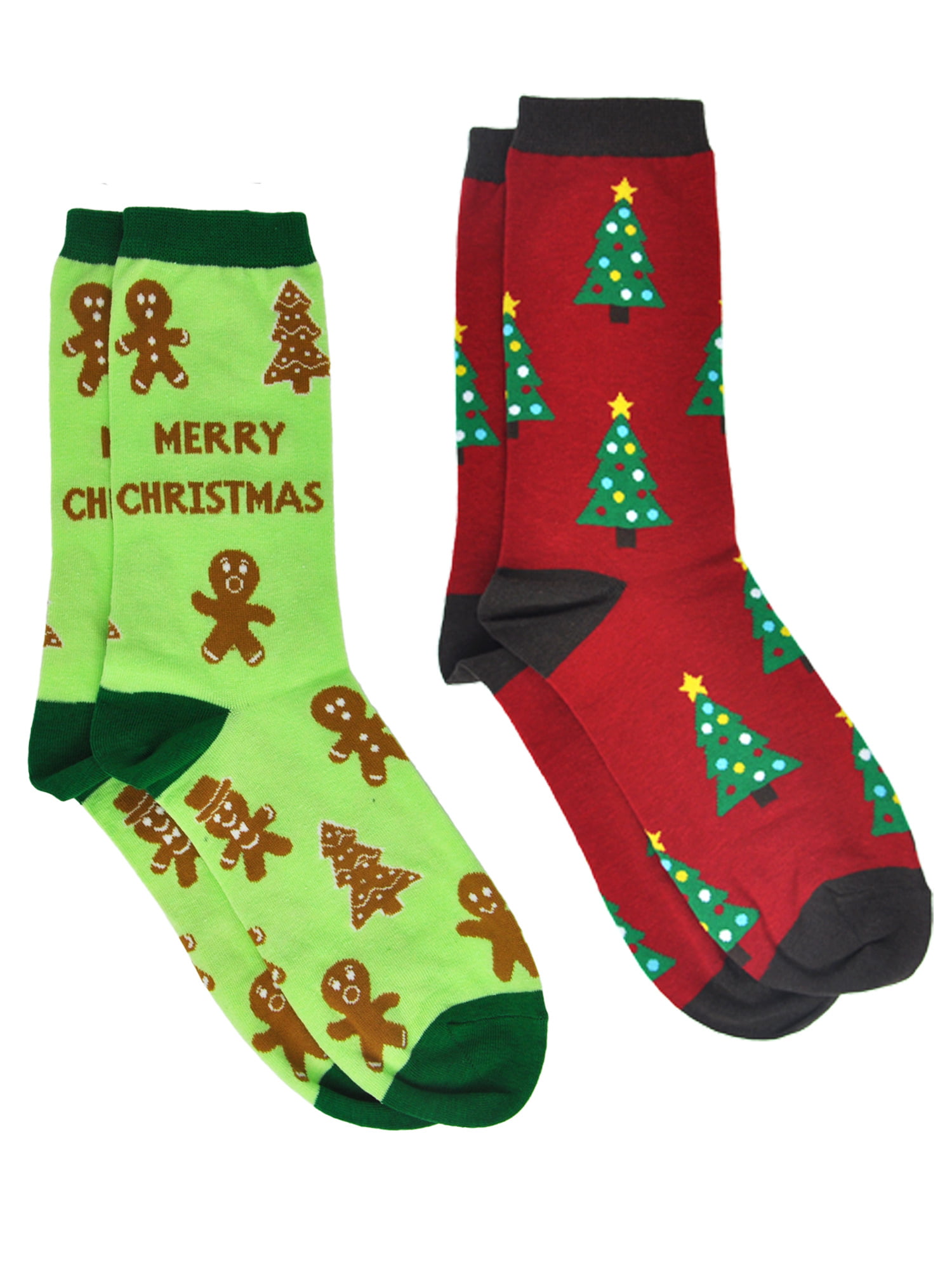 Hot Sox Women 9-11 Green Gingerbread Cookies Candy Treats Christmas Tree Holiday 