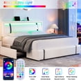 thumbnail image 5 of Homfa Queen Size Bed Frame with Led Light & Charge Port & 2 Storage Drawer, PU Low Profile Upholstered Platform Bed with Adjustable Headboard, White, 5 of 9