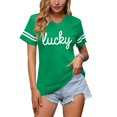 thumbnail image 1 of Camiseta ALIREVERIE para mujer, día de San Patricio, cuello en V, trébol, 1 of 7
