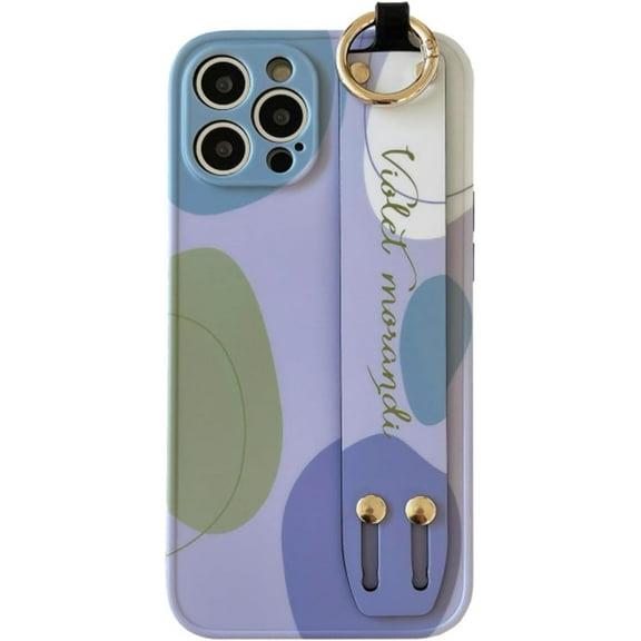 Hand Strap Holder Case for 6.1" iPhone 15 Pro with Kickstand - Wrist Strap Band Soft Design Shockproof Cover, Adjustable Handle Grip Loop for iPhone 15 PRO 6.1 Inch, Lavender Geometric