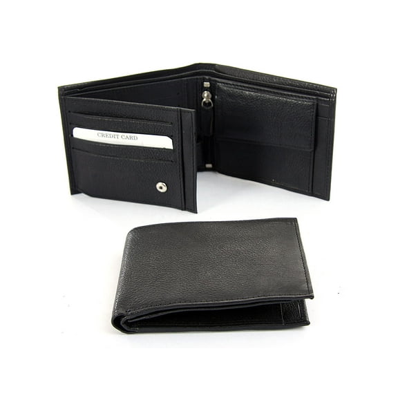 Men's Leather Bifold Credit Card ID Window Black Wallet 4.5 x 3.5 inches