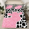 thumbnail image 2 of Feelyou Glitter Pink Cow Queen Sheet Sets for Teen, Fashion Cow Print Flat Sheet, Polkadots Artwork Queen Fitted Sheet, Ultra Soft Bedroom Decor, 4-Piece, 2 of 7