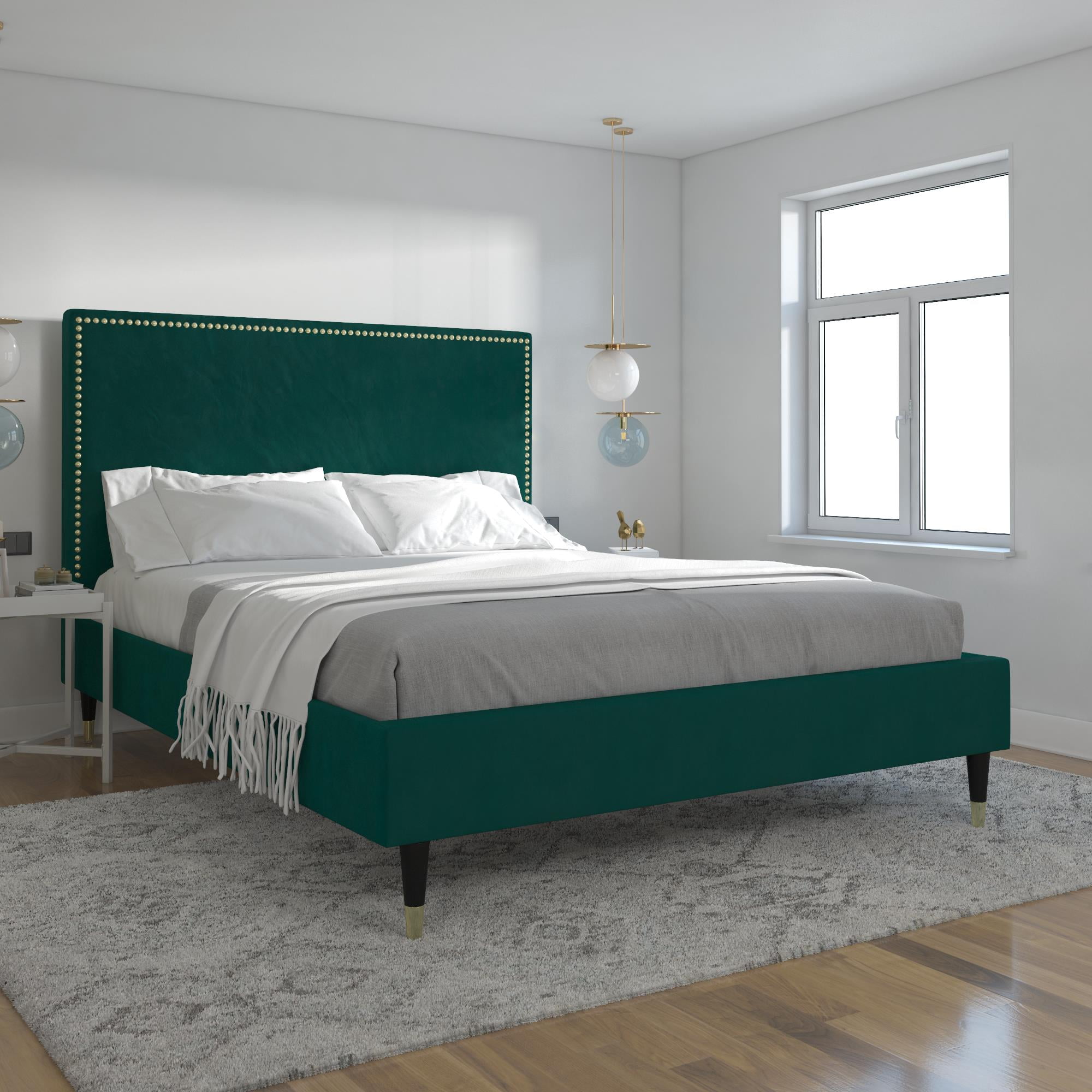 CosmoLiving by Cosmopolitan Audrey Upholstered Bed, Emerald Green