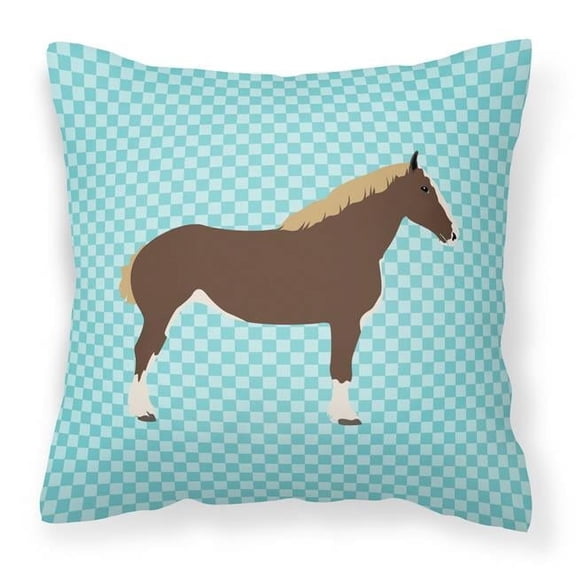 Carolines Treasures BB8080PW1414 Percheron Horse Blue Check Fabric Decorative Pillow, 14 x 14 in.
