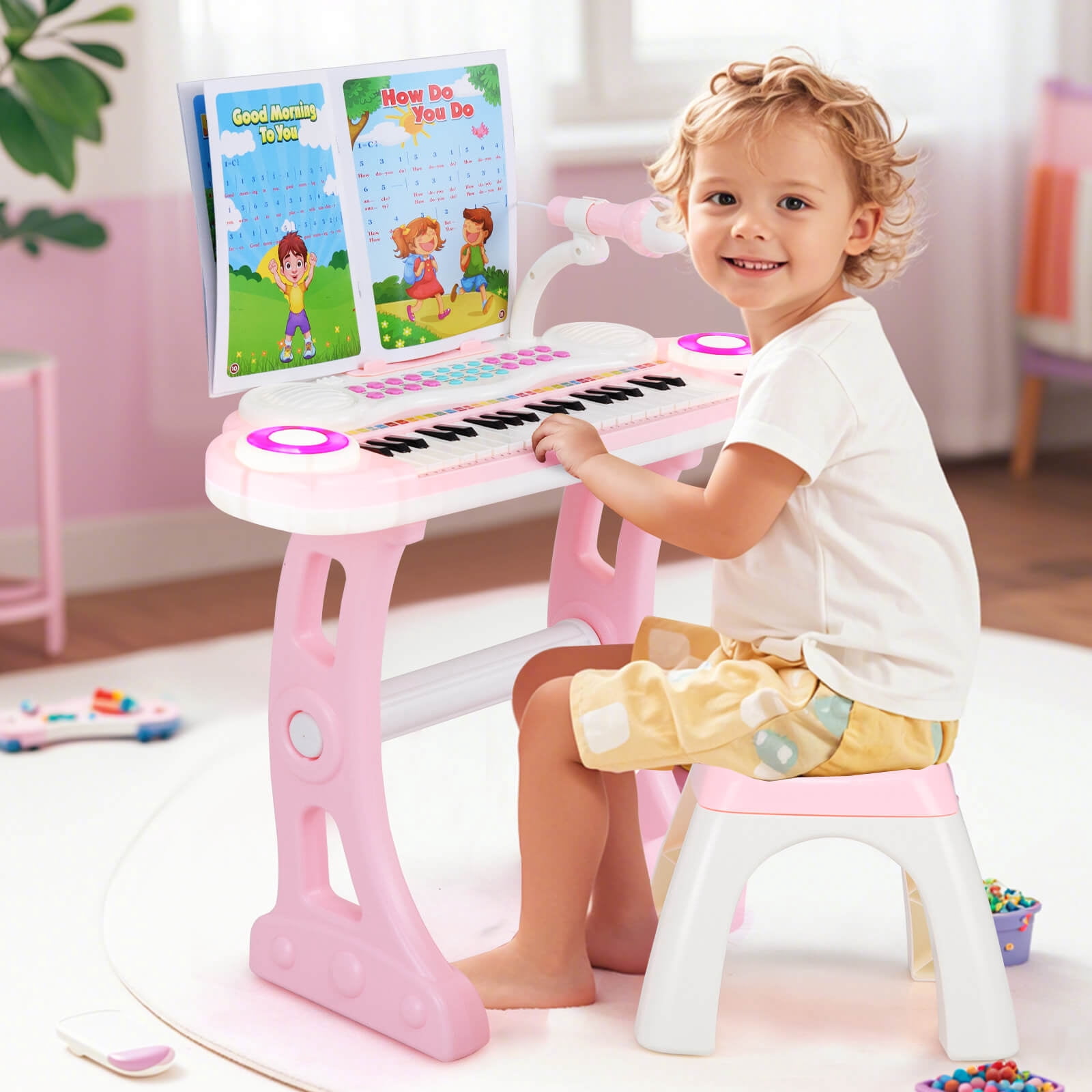 Costway 37-Key Kids Piano Keyboard Playset Electronic Organ Light Pink