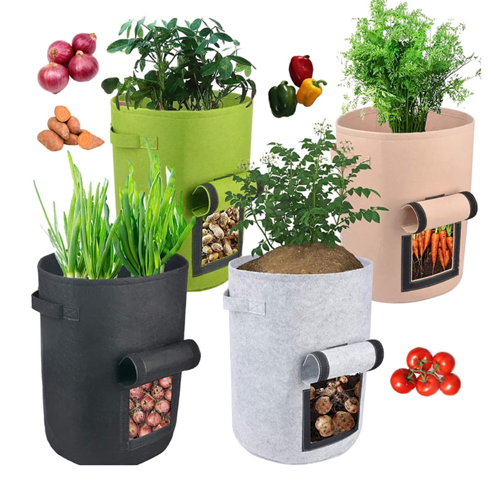 4Pack Garden Grow Bags Aeration Fabric Planter Root Growing Pots Container Pouch 