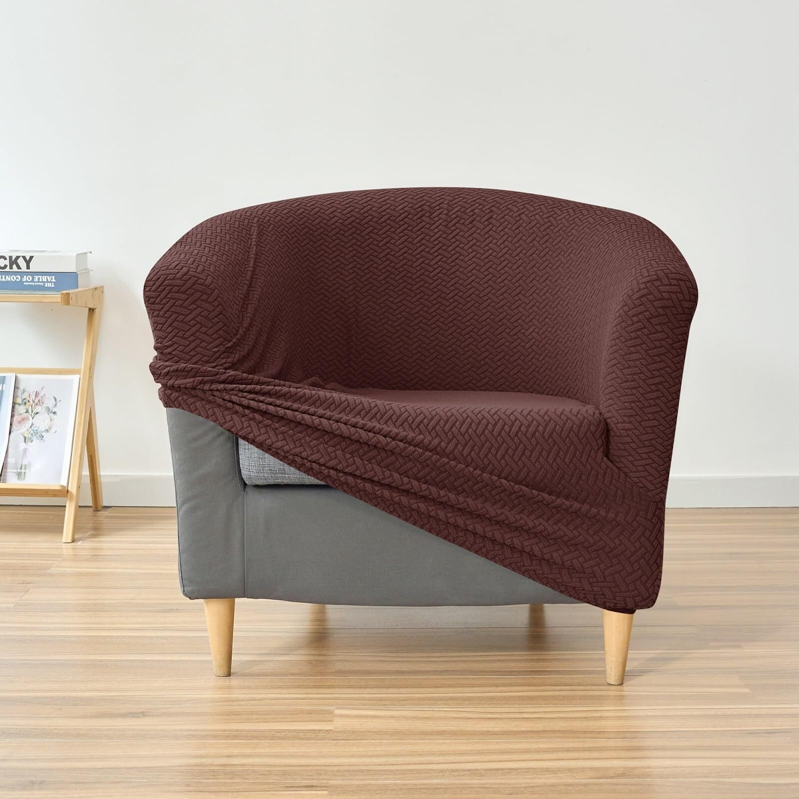 LKJYER Club Chair Slipcover Jacquard Barrel Chair Covers Stretch Tub Chair Slipcovers Soft Armchair Sofa Covers Removable Couch Cover Protector for Living Room Hotel Restaurant