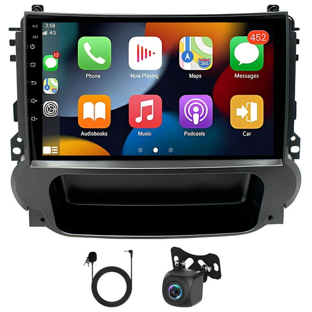 Zcargel 9in Android 14 Double Din Car Stereo, Carplay Screen for Car & Head Unit Car In-Dash, GPS Navigation, Wireless CarPlay & Android Auto, WiFi SWC Mirror Link, for Chevrolet Malibu 2011–2015