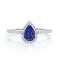 thumbnail image 4 of JeenMata 1.25 ct Pear Shaped Lab Created Blue Sapphire Halo Engagement Ring in 18K White Gold over Silver, 4 of 6