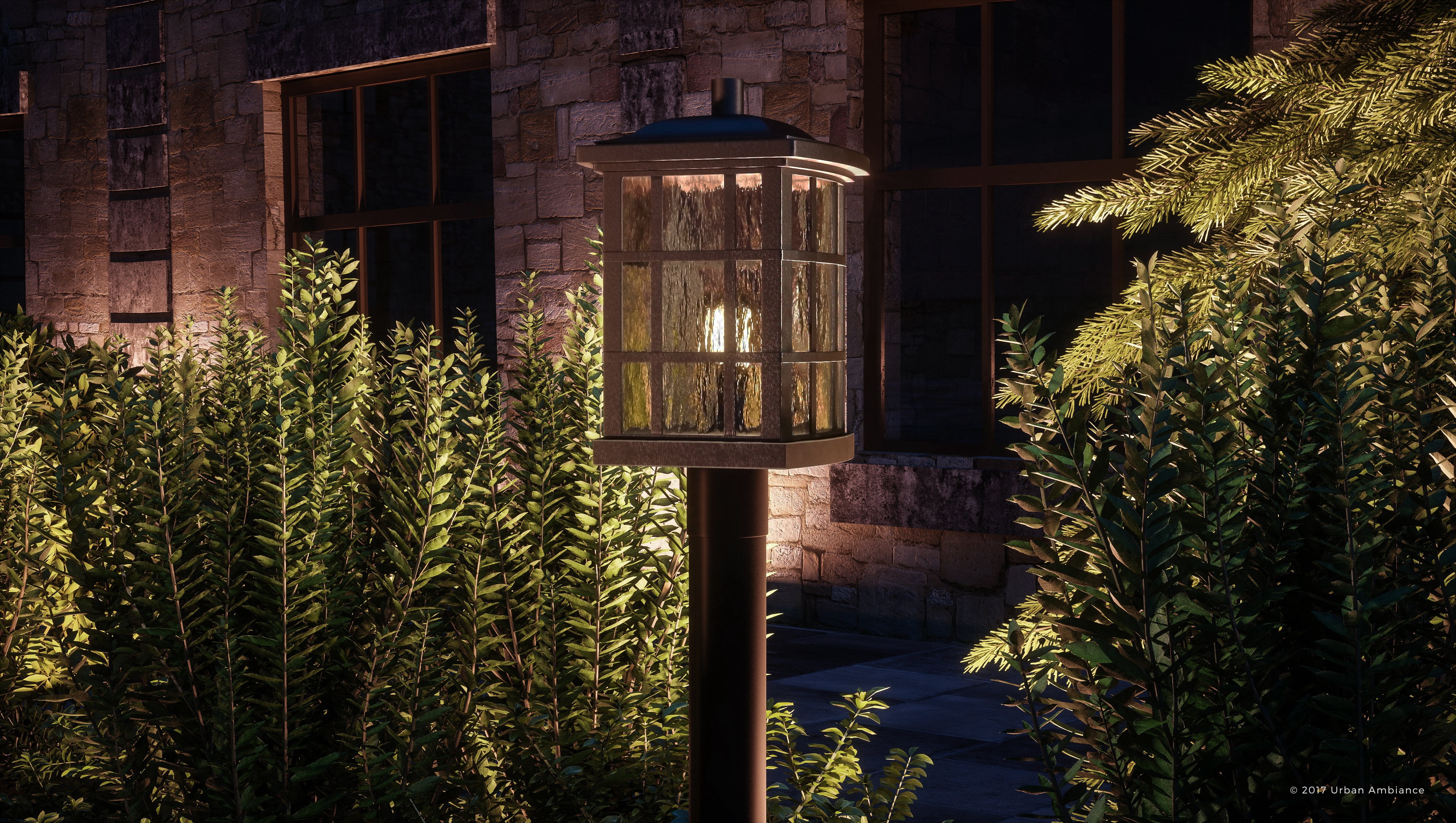 Urban Ambiance Luxury Craftsman Outdoor Post Light, Medium Size: 16.5"H x 9.5"W, with Tudor Style Elements, Highly-Detailed Design, Oil Rubbed Parisian Bronze Finish and Water Glass, UQL1247