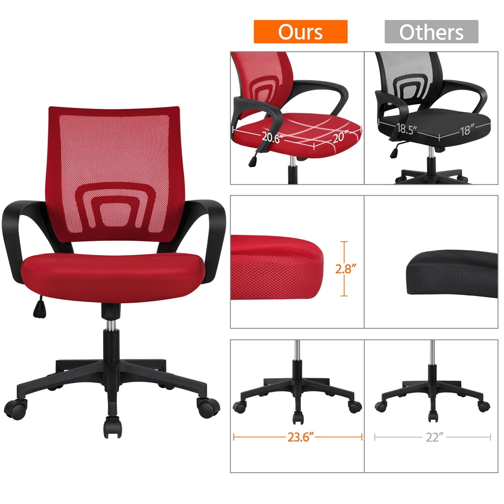 Alden Design Adjustable Mid Back Mesh Swivel Office Chair with Armrest, Set of 2, Red