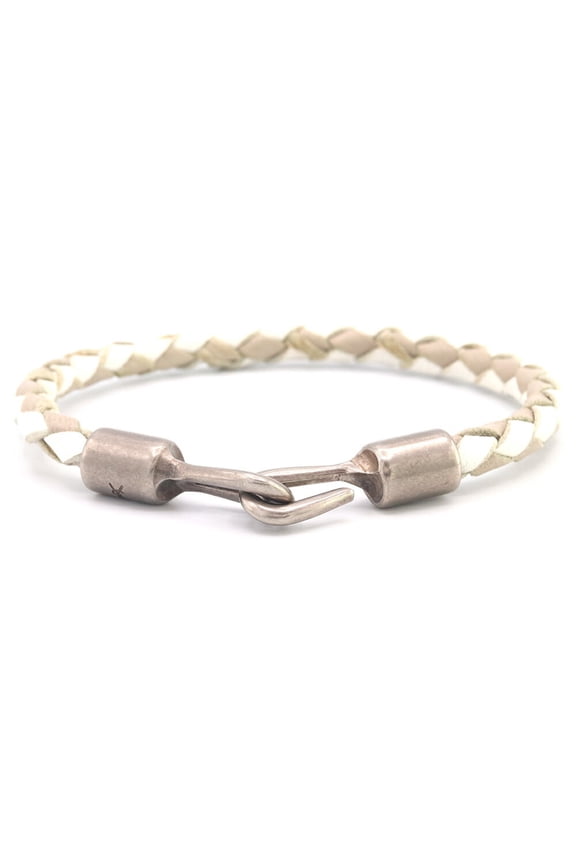 Pre-Owned Saint Laurent Bracelet Gray White Leather Metal Bangle for Men and Women SAINT LAURENT