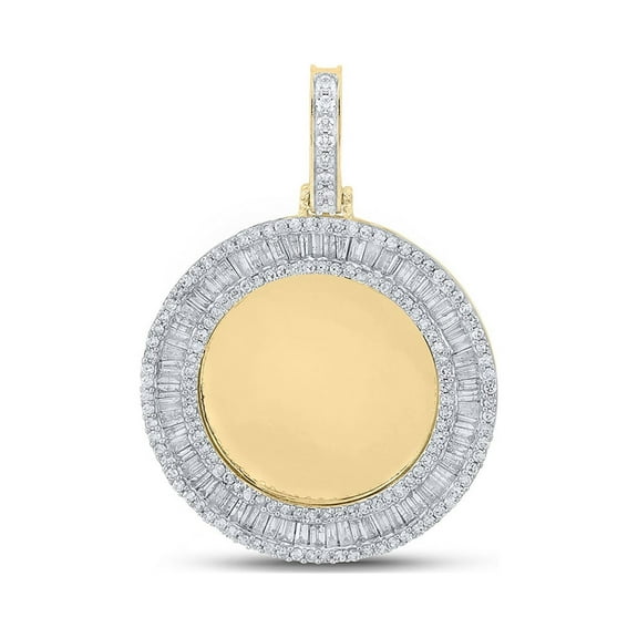 Macey Worldwide Jewelry 10k Yellow Gold Mens Baguette Diamond Memory Circle Charm Pendant 1-1/2 Ctw
