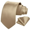 thumbnail image 3 of HISDERN Mens Solid Color Ties Formal Satin Necktie and Pocket Square Set Classic Tie & Handkerchie,Gold, 3 of 8