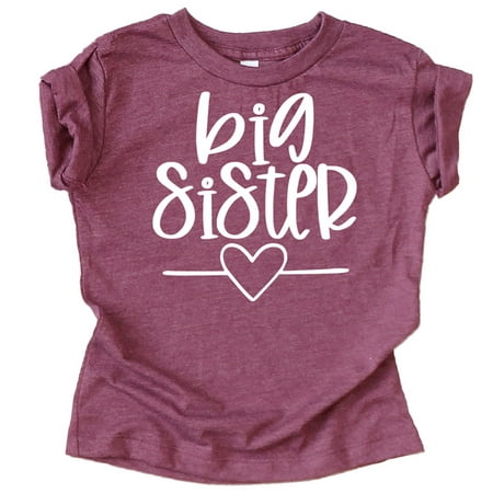 

Olive Loves Apple Big Sister Heart Sibling Reveal T-Shirt for Baby and Toddler Girls Sibling Outfits Vintage Burgundy Shirt 12 Months