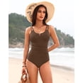 thumbnail image 3 of Traje de baño de una pieza Yonique Tummy Control V con cable marrón para W, 3 of 6