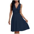 thumbnail image 7 of QUNYINEY Sundresses for Women Plus Size Navy Blue Casual Summer Sleeveless A-Line Dresses V Neck with Pockets Loose Fit Vacation Midi Dresses, 7 of 7