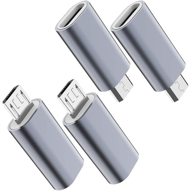 USB C to Micro USB Adapter (4-Pack), Type C Female to Micro USB Male, Conversion Connector for Charging and Data Syncing (Gray)